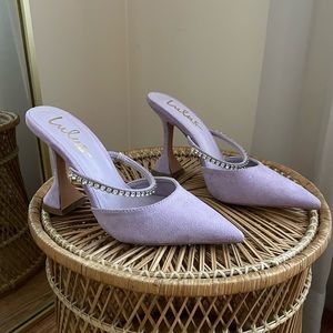 Lulu’s Lilac Violet Pointed Toe Gemstone Strap Heels Size 7